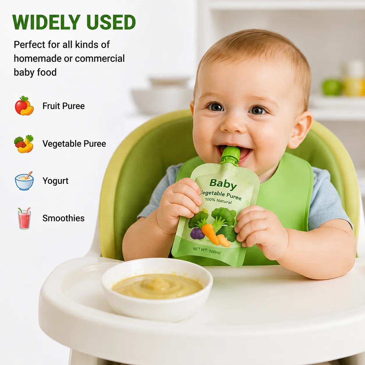 Reusable Baby Food Spout Pouch with Leakproof Screw Cap