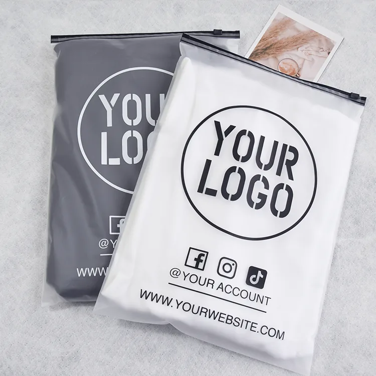 Reusable Hoodie Tshirt Swimwear Resealable Ziplock Packaging Custom Poly Bag for Clothing Plastic Frosted Black Zipper Bag
