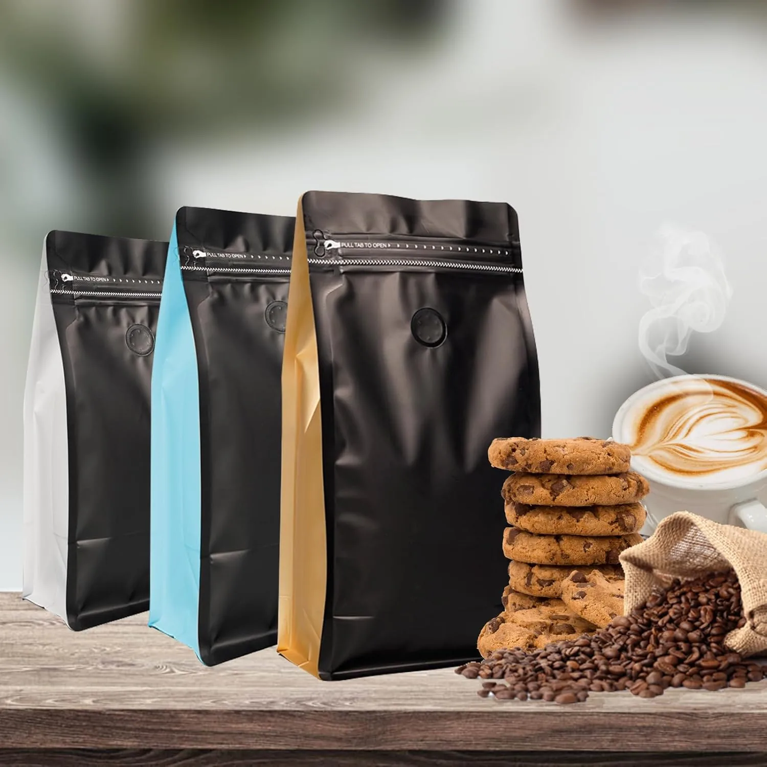 Side-Gusset Flat-Bottom Coffee Bag with Degassing Valve — Foil