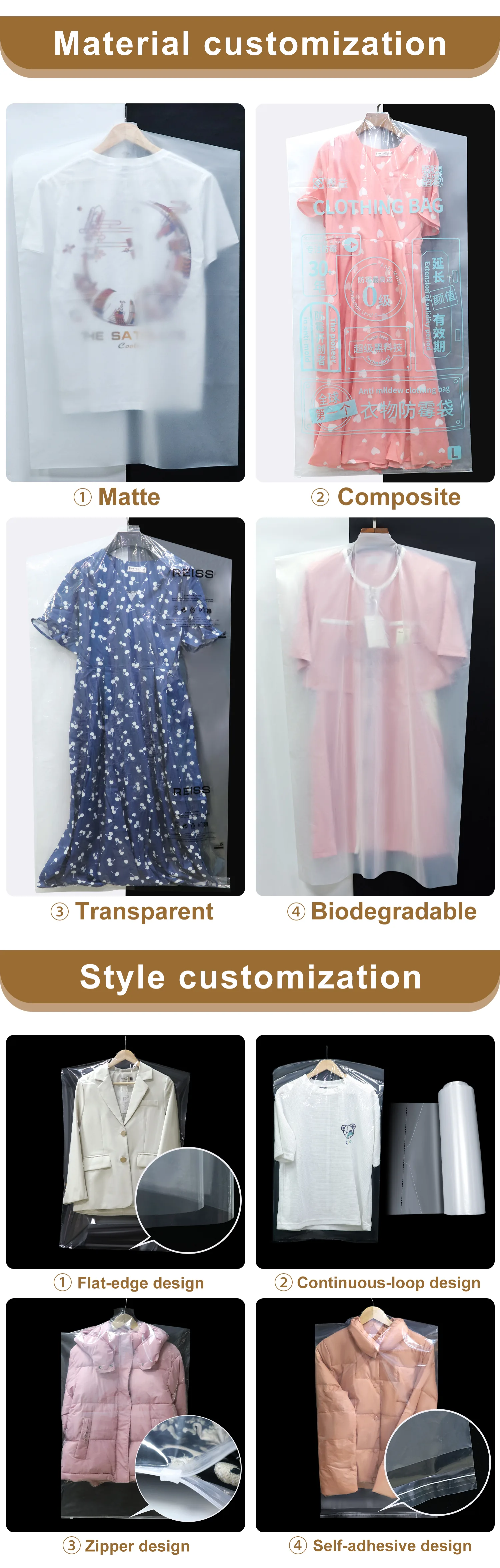 Spot Goods Long Dress Covers Garment Bags for Hanging Clothes Plastic Suit Bags Dust-proof Garment Bags for Coat Gowns Dresses