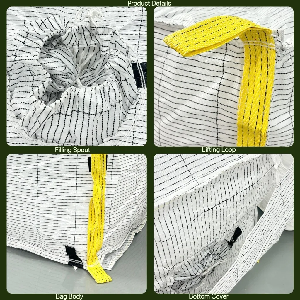 Static Dissipative FIBC Bag 4Panel Super Sack with Skirt Groundable Conductive for Lithium Battery Cathode Material Powder Bulk