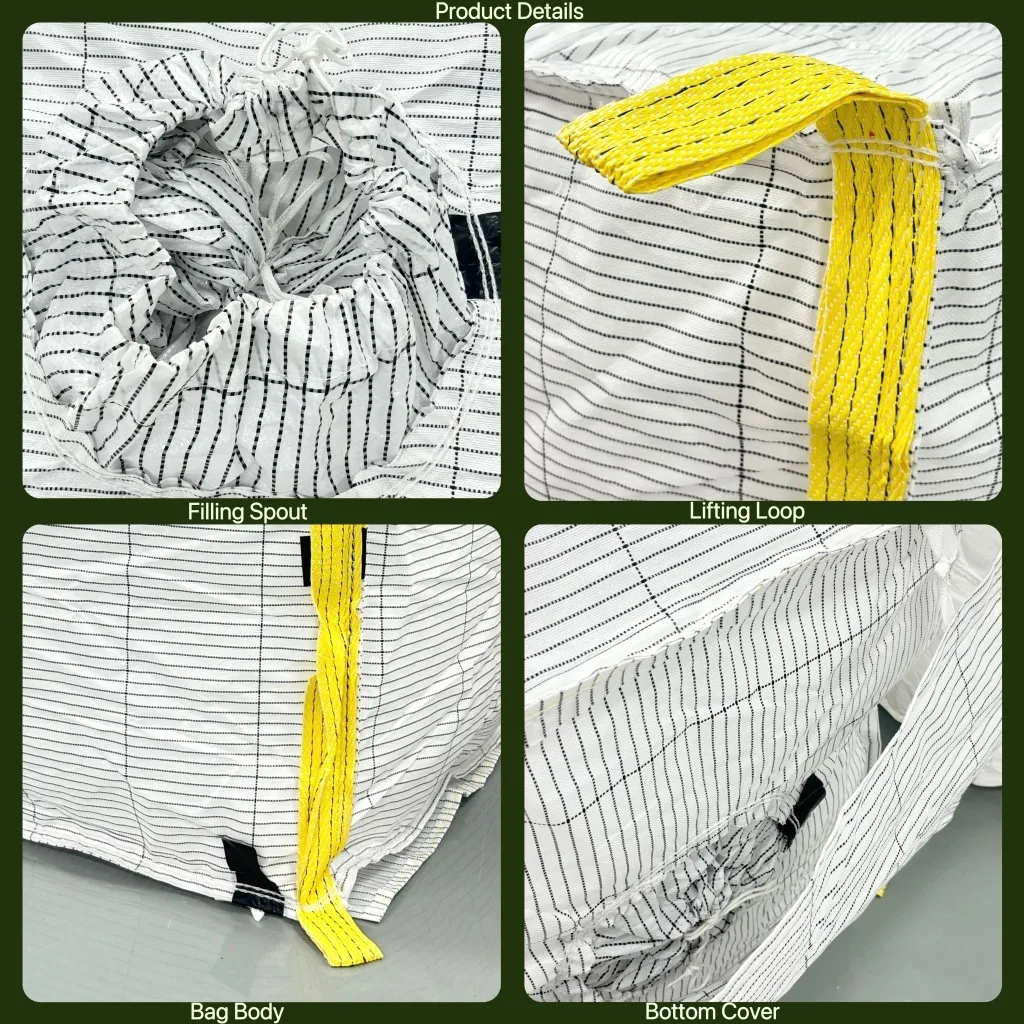 Static Dissipative FIBC Bag 4Panel Super Sack with Skirt Groundable Conductive for Lithium Battery Cathode Material Powder Bulk