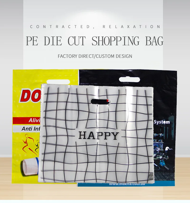 Supply Die Cut Handle Plastic Bags Die Cut Carrier Plastic Shopping Bag