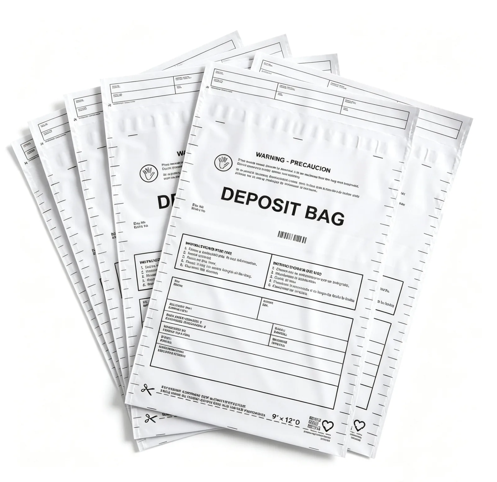 Tamper Evident Security S002 Vacuum Bag Cash Deposit Bags Self-Adhesive Opaque Gravure Printing LDPE/HDPE Custom Size Gold&