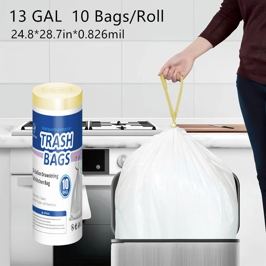 Thickened Drawstring Garbage Bags, extra Thick Household Kitchen Plastic Bags