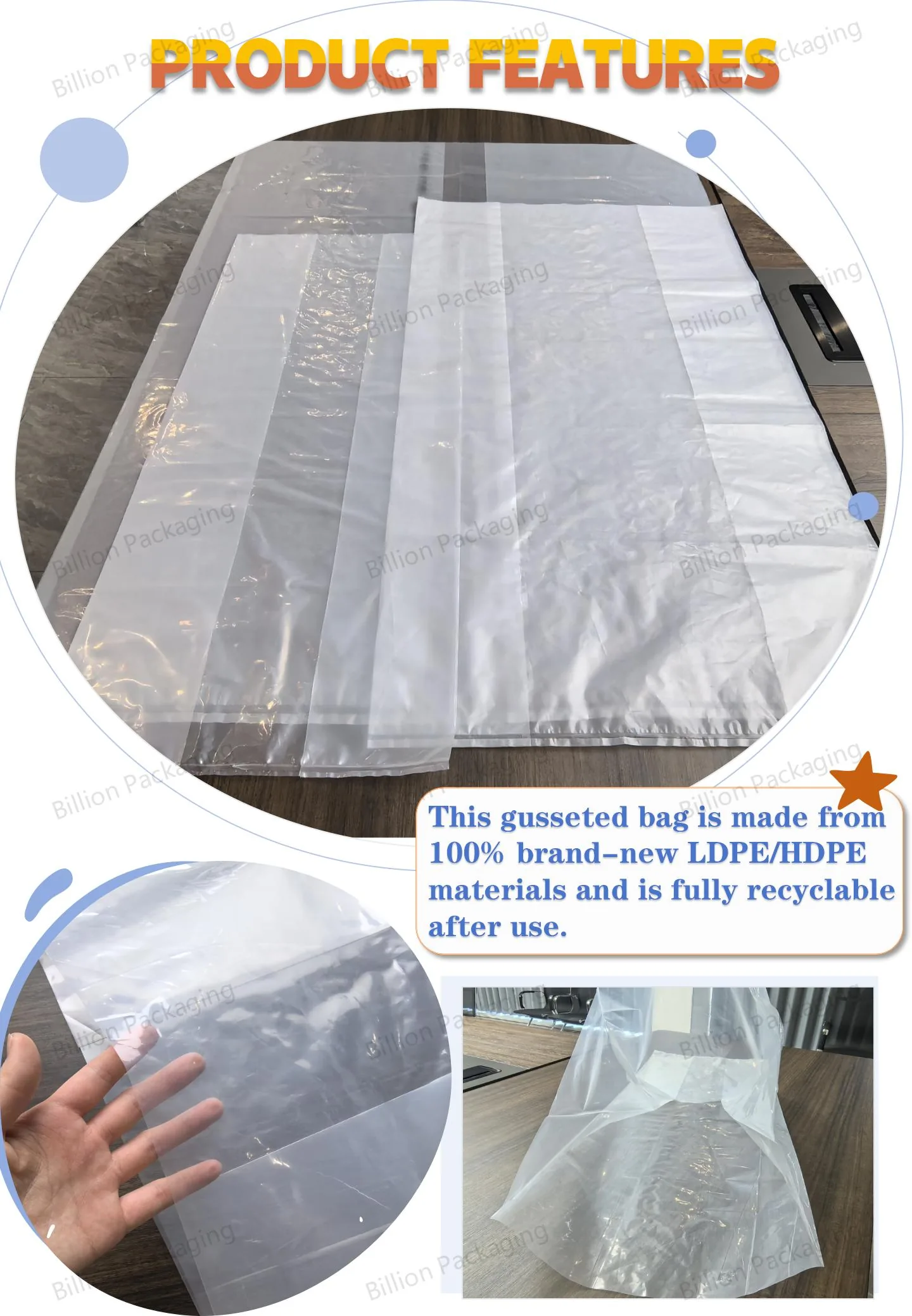 Thickened Transparent PE Square Bottom Moisture-proof Recyclable Folded Three-dimensional Flat Mouth Accordion Bag for Pet Food