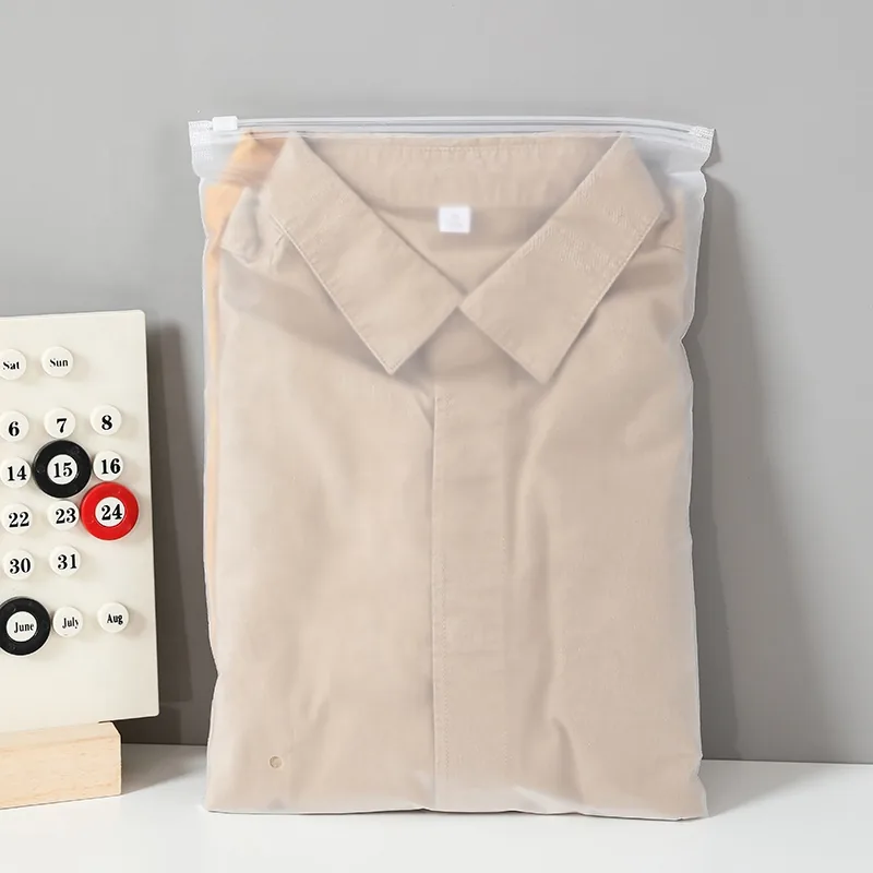 White t Shirt Packaging Poly Slider Apparel Zip Bags Custom Plastic Zip Lock Bag Frosted Eva Zipper Bags for Clothes
