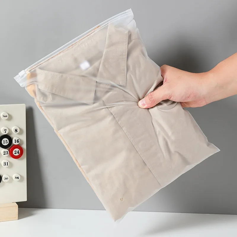 White t Shirt Packaging Poly Slider Apparel Zip Bags Custom Plastic Zip Lock Bag Frosted Eva Zipper Bags for Clothes