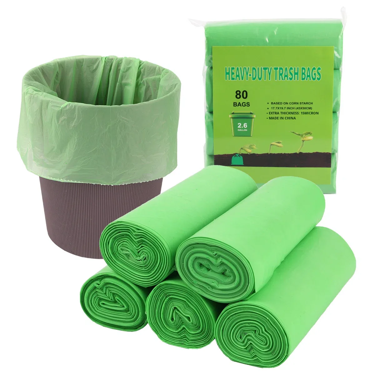 XH20260131-02 Corn Starch-Based Biodegradable Compostable Thickened Household Kitchen Toilet Flat Trash Bags